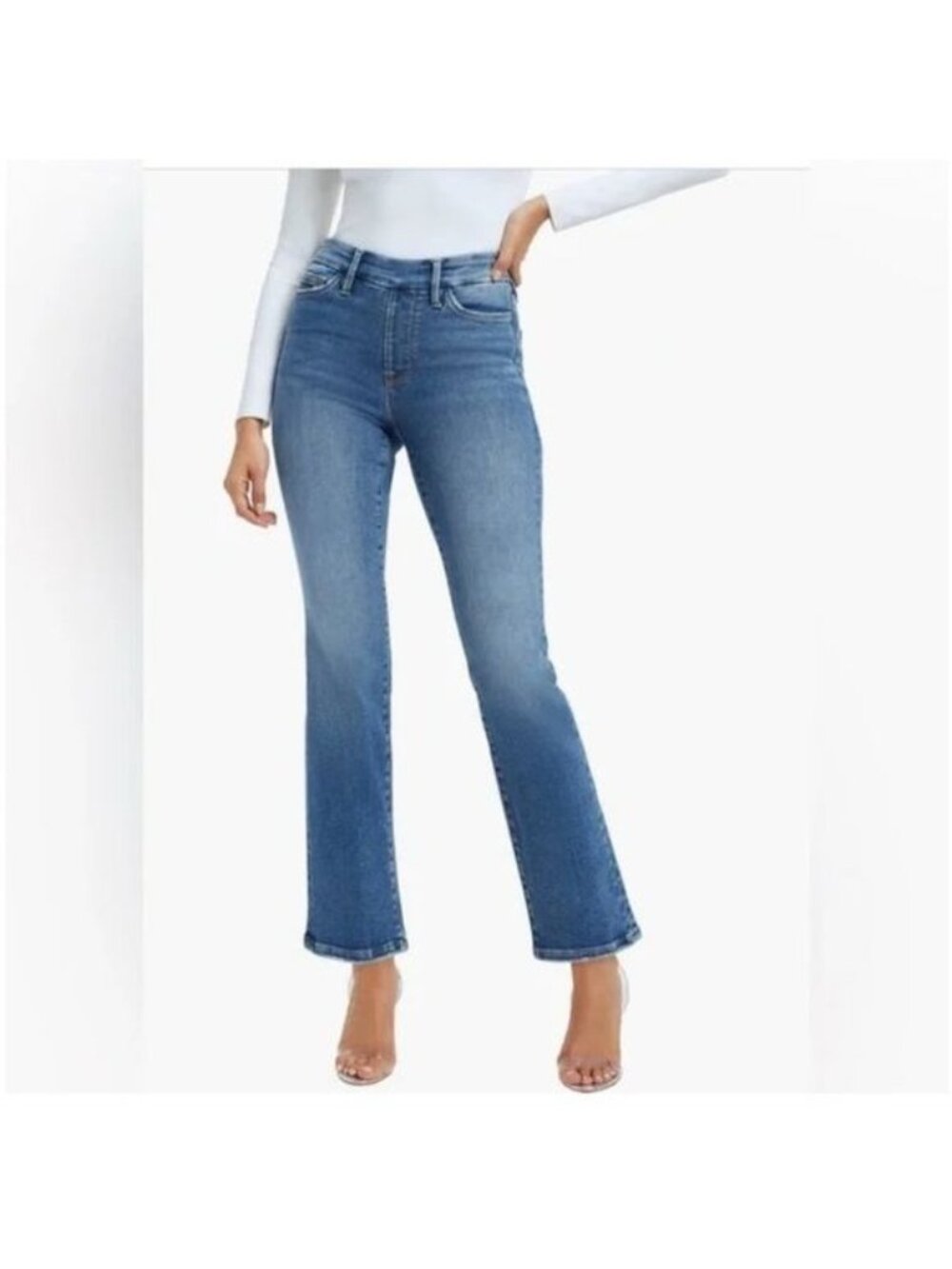 Good American Power Stretch Pull-On high rise streight Jeans Indigo490 size 4